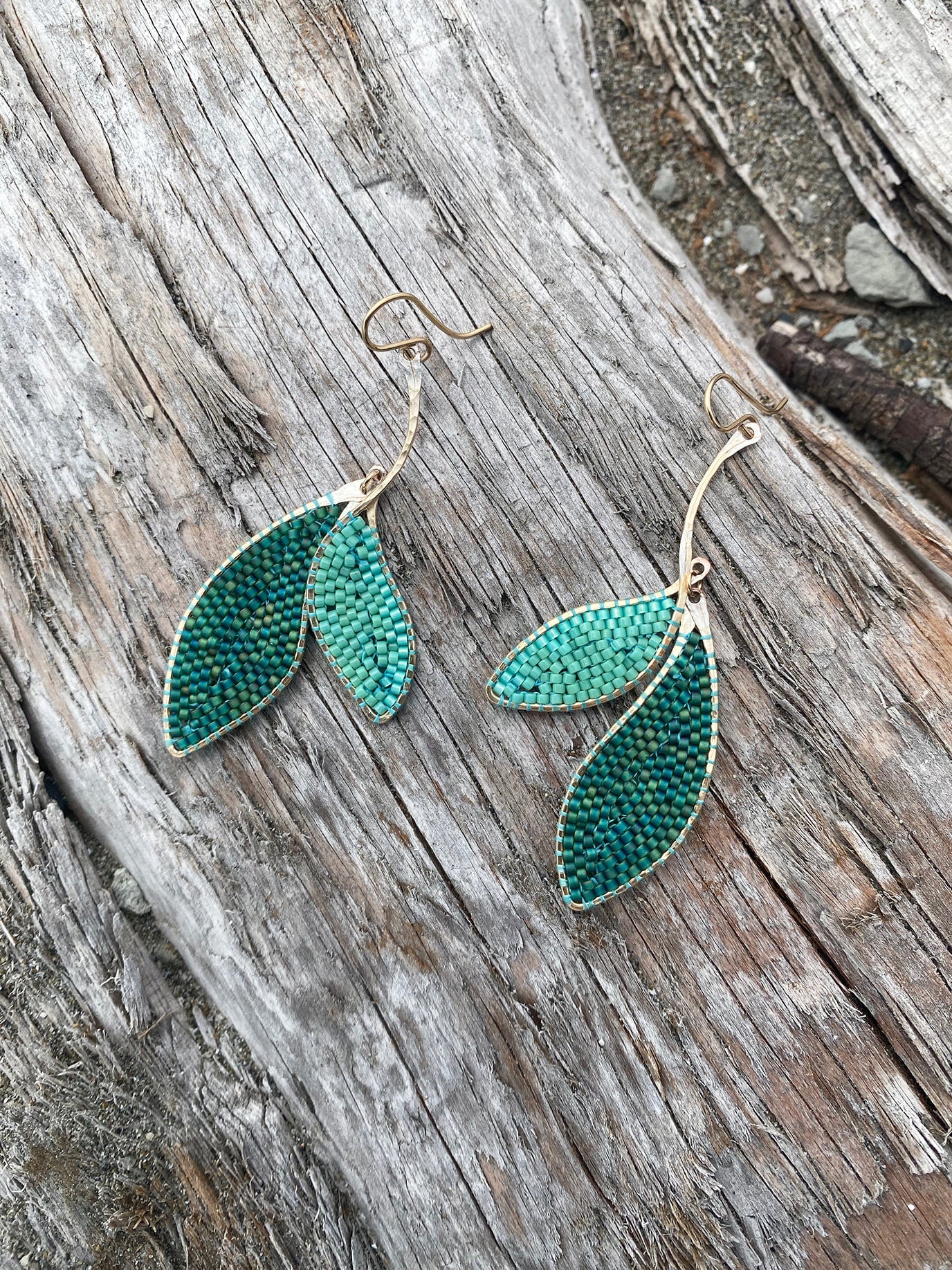 Beaded leaf earrings