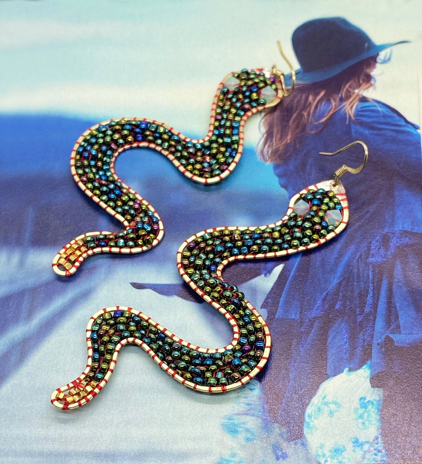 Beaded sales snake earrings